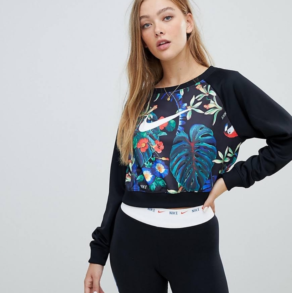 Nike Flower Print Crop Sweatshirt Women Size L